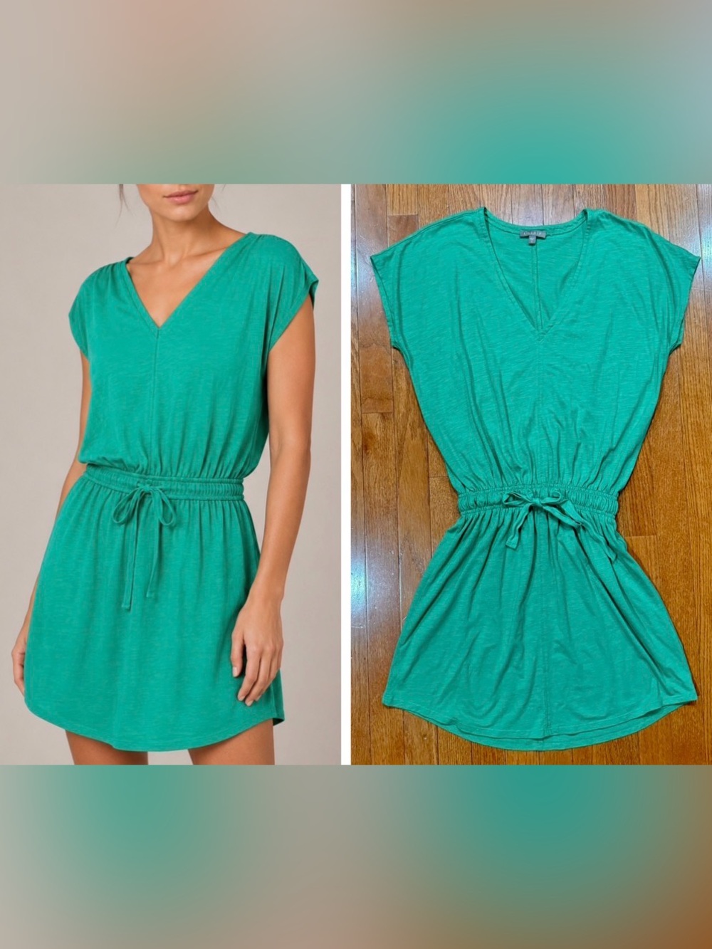Lilla P Peru Women’s Small Drawstring Elastic Waist Dress Dolman V Neck Short
